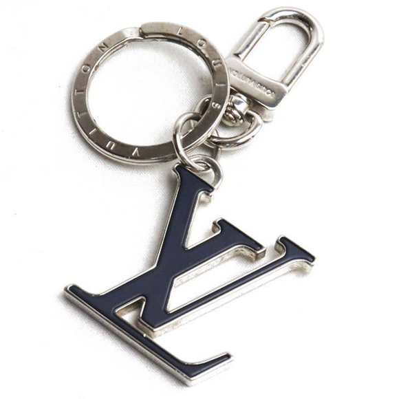 LOUIS VUITTON Inlay Logo Keychain Keyring Silver/Navy M68666 - Picture 1 of 7